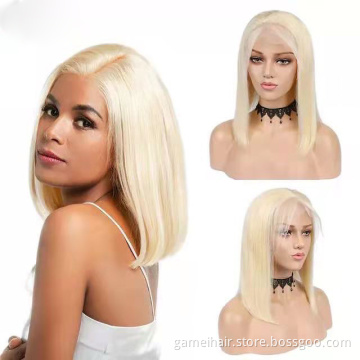 Cheap new arrival 8 inches 613 straight blonde bob wig lace front human hair for black women